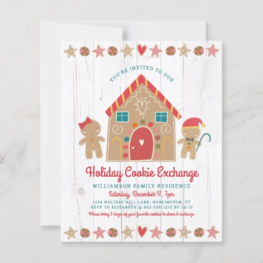 Papier Budget Gingerbread Rustic Cookie Exchange Invitati (Devant)