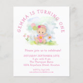 Papier Budget Girl rose 1er anniversaire Invitation de fê (Devant)