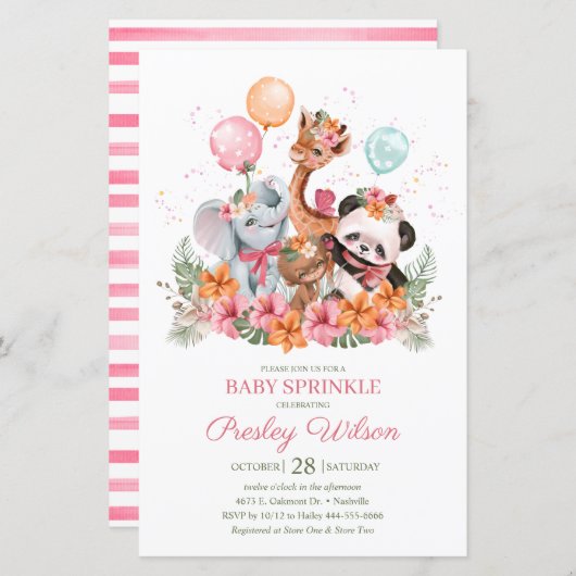 Papier Budget Girl Safari Animaux Baby Sprinkle (Devant / Derrière)
