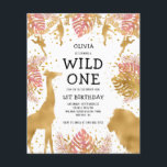 Papier Budget Girls 1er anniversaire Pink Safari Invitati<br><div class="desc">Cette invitation à la fête d'anniversaire de la fille "sauvage" du safari dans la jungle présente des animaux à fausse feuille d'or (girafe, lion et singes), du feuillage de la jungle dorée et rose, et un arrosage de confettis d'or sur un arrière - plan blanc. Ajoutez le nom de la...</div>