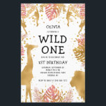 Papier Budget Girls 1er anniversaire Pink Safari Invitati<br><div class="desc">Cette invitation à la fête d'anniversaire de la fille "sauvage" du safari dans la jungle présente des animaux à fausse feuille d'or (girafe, lion et singes), du feuillage de la jungle dorée et rose, et un arrosage de confettis d'or sur un arrière - plan blanc. Ajoutez le nom de la...</div>