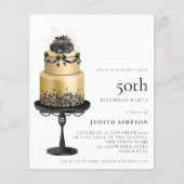 Papier Budget Glam Cake Florals Gold Black 50e Invitation (Devant)