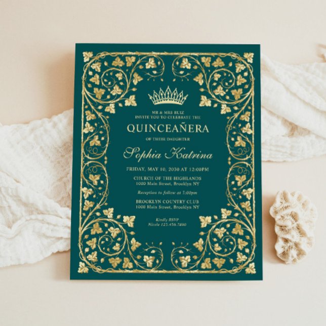 Papier Budget Glam Emerald Gold Tiara Quinceanera (Créateur téléchargé)