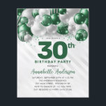 Papier Budget Glam Green Balloon argent Parties scintilla<br><div class="desc">Glam moderne Emerald Green Balloon Parties scintillant étincelante étincelle à tout âge Anniversaire Invitation</div>