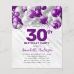 Papier Budget Glam Purple Silver Balloon Parties scintill<br><div class="desc">Glam moderne violet violet argenté Parties scintillant de ballon étincelant n'importe quel âge Anniversaire Invitation</div>