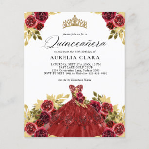 Papier BUDGET Glam Robe rouge Floral 15e Quinceañera