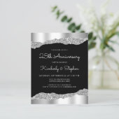 Papier Budget Glam Silver Black 25th Anniversary Invite (Debout devant)