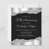 Papier Budget Glam Silver Black 25th Anniversary Invite (Devant)