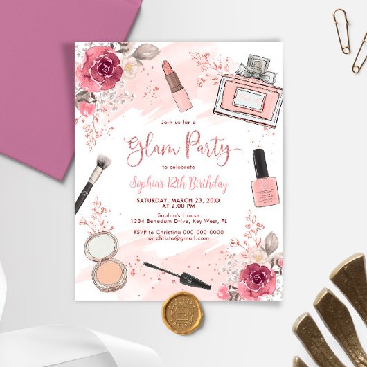 Papier Budget Glam Spa Blush Invitation d'anniversaire