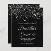 Papier Budget Glittery Black Sweet 16 Invitation (Devant / Derrière)