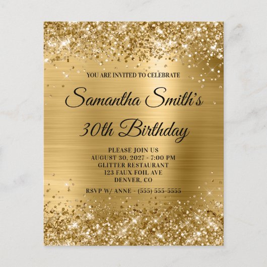 Papier Budget Glittery Gold Glam Anniversaire Invitation (Devant)