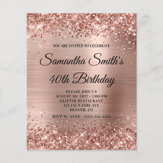 Papier Budget Glittery Rose Gold Glam Anniversaire Invita (Devant)