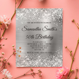 Papier Budget Glittery Silver Foil 50e anniversaire Invit