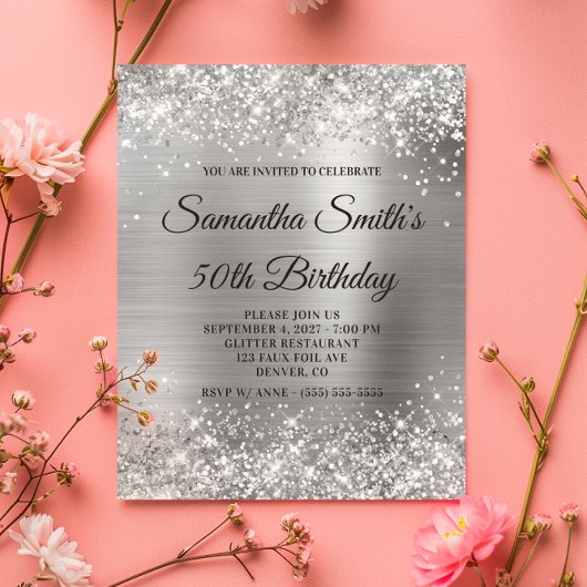 Papier Budget Glittery Silver Foil 50e anniversaire Invit