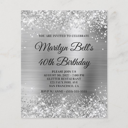 Papier Budget Glittery Silver Girly Foil Invitation (Devant)