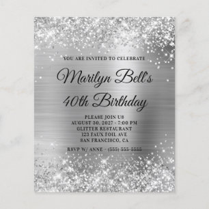 Papier Budget Glittery Silver Girly Foil Invitation