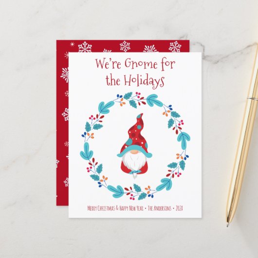 Papier Budget Gnomfor Vacances Elf Floral Wreath Card (Devant/Arrière en situation)