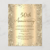Papier Budget Gold 50th Wedding Anniversary Invitation (Devant)