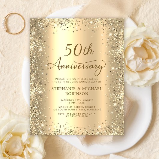 Papier Budget Gold 50th Wedding Anniversary Invitation