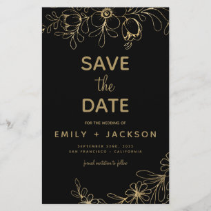 Papier Budget Gold Black Modern Enregistrer la date Flora