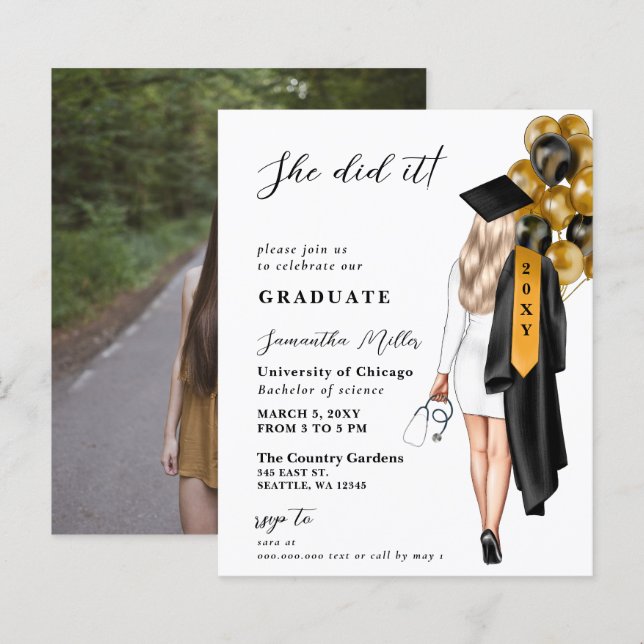 Papier Budget Gold Black Nurse Elle L'A Fait Diplôme (Devant / Derrière)