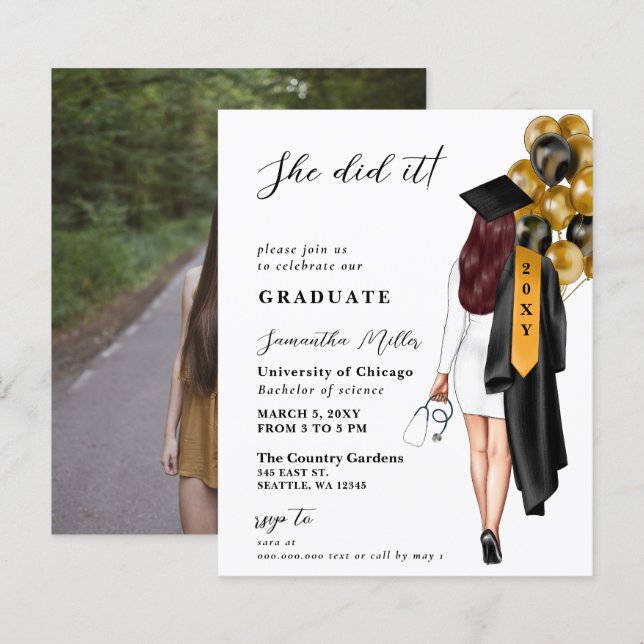 Papier Budget Gold Black Nurse Elle L'A Fait Diplôme (Devant / Derrière)