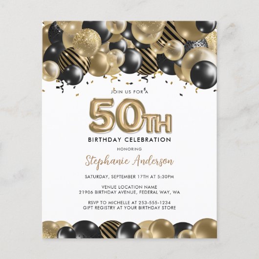 Papier Budget Gold Black Parties scintillant 50e annivers (Devant)