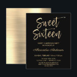 Papier Budget Gold Black Sweet sixteen Anniversaire<br><div class="desc">Budget Sweet 16 Or et noir Moderne et élégant Sweet sixteen métallique brossé Invitation fête d'anniversaire. Cette invitation Sweet sixteen est parfaite pour la Fille qui cherche à célébrer en Or de Luxe. Si vous avez besoin d'autres articles correspondants,  veuillez contacter le concepteur.</div>