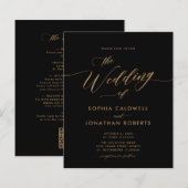 Papier Budget Gold Calligraphy Black Wedding Invitation (Devant / Derrière)