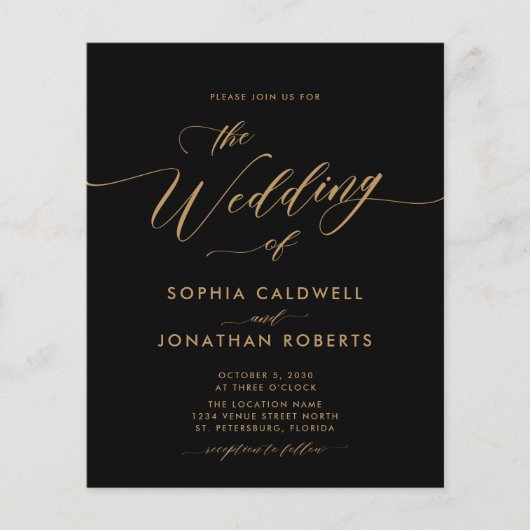 Papier Budget Gold Calligraphy Black Wedding Invitation (Devant)
