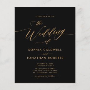 Papier Budget Gold Calligraphy Black Wedding Invitation