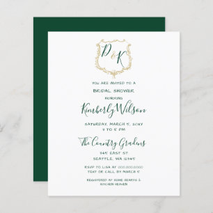 Papier Budget Gold Crest Green Bridal Show Invitation