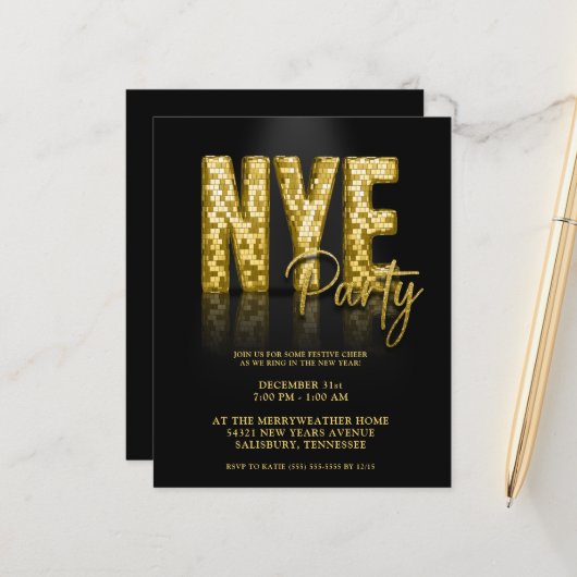 Papier Budget Gold Disco Parties scintillant New Years Ev (Devant/Arrière en situation)