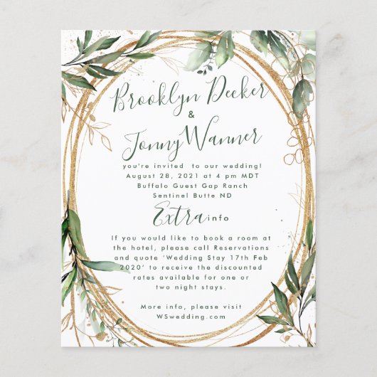 Papier Budget Gold Eucalyptus Élégant Mariage Invitation (Devant)