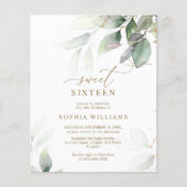 Papier Budget Gold & Eucalyptus Sweet 16 Invitation d'ann (Devant)
