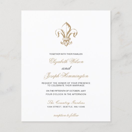 Papier Budget Gold Fleur de Lis Faire-part de mariage (Devant)