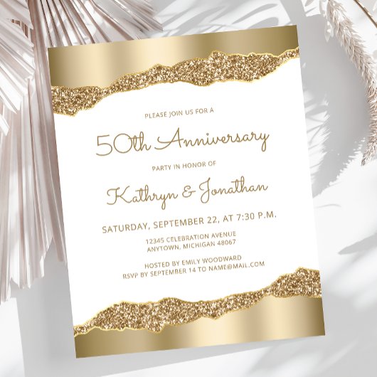 Papier Budget Gold Foil Glitter 50th Anniversary Invite