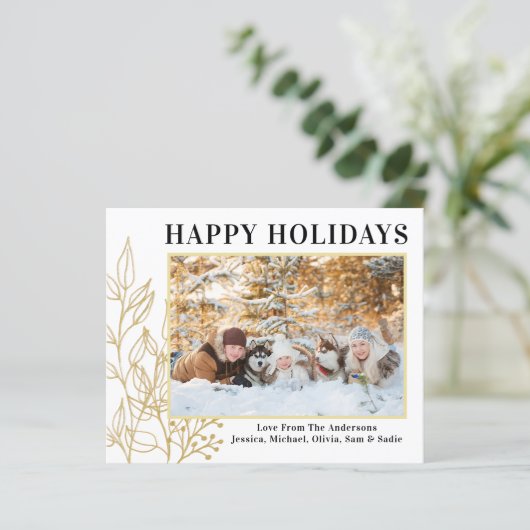Papier Budget Gold Foliage Photo Happy Holidays Card (Debout devant)