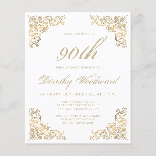 Papier Budget Gold Frame Anniversaire Fête Invitation (Devant)