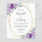 Papier Budget Gold Frame Purple Floral Mariage Invitation (Devant)