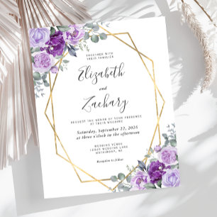 Papier Budget Gold Frame Purple Floral Mariage Invitation