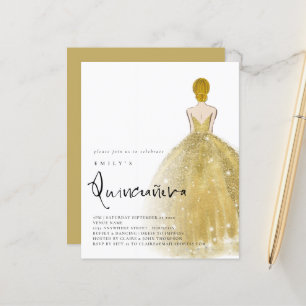 Papier Budget Gold Gown fille Blonde cheveux QR Quinceañe