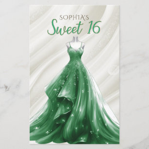 Papier Budget Gold Green Robe Sweet 16 Invitation