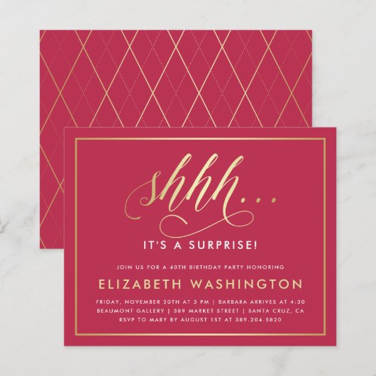 Papier Budget Gold & Magenta Surprise fête d'anniversaire (Devant / Derrière)