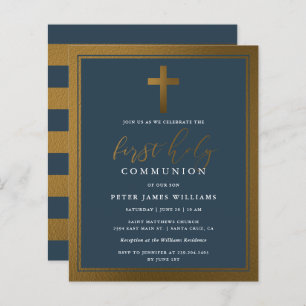 Papier Budget Gold & Marine Blue First Holy Communion