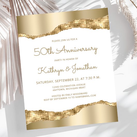 Papier Budget Gold Mirror Foil 50th Anniversary Invite
