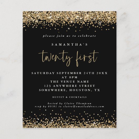 Papier Budget Gold Parties scintillant 21e Invitation Bla (Devant)