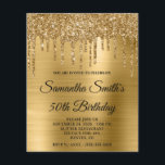 Papier Budget Gold Parties scintillant Drip 50th Birthday<br><div class="desc">Un monogramme glamour et fantaisie 50e anniversaire invitation pour elle. Supprimez le texte monogramme si vous le souhaitez. Faux parties scintillant dorée et dorée brillante goutte contre une coordination faux brillant image graphique en feuille de métal brossé. Toute la parties scintillant, le scintillement et la feuille brillent dans ce design...</div>