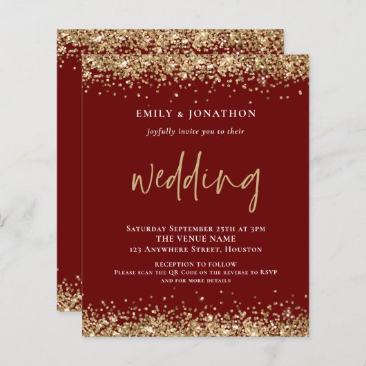 Papier Budget Gold Parties scintillant QR Code Mariage Bo (Devant / Derrière)
