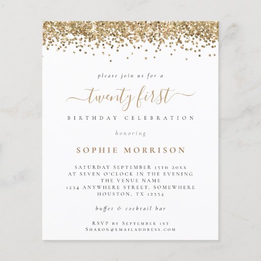 Papier Budget Gold Parties scintillant Vingt premier Invi (Devant)